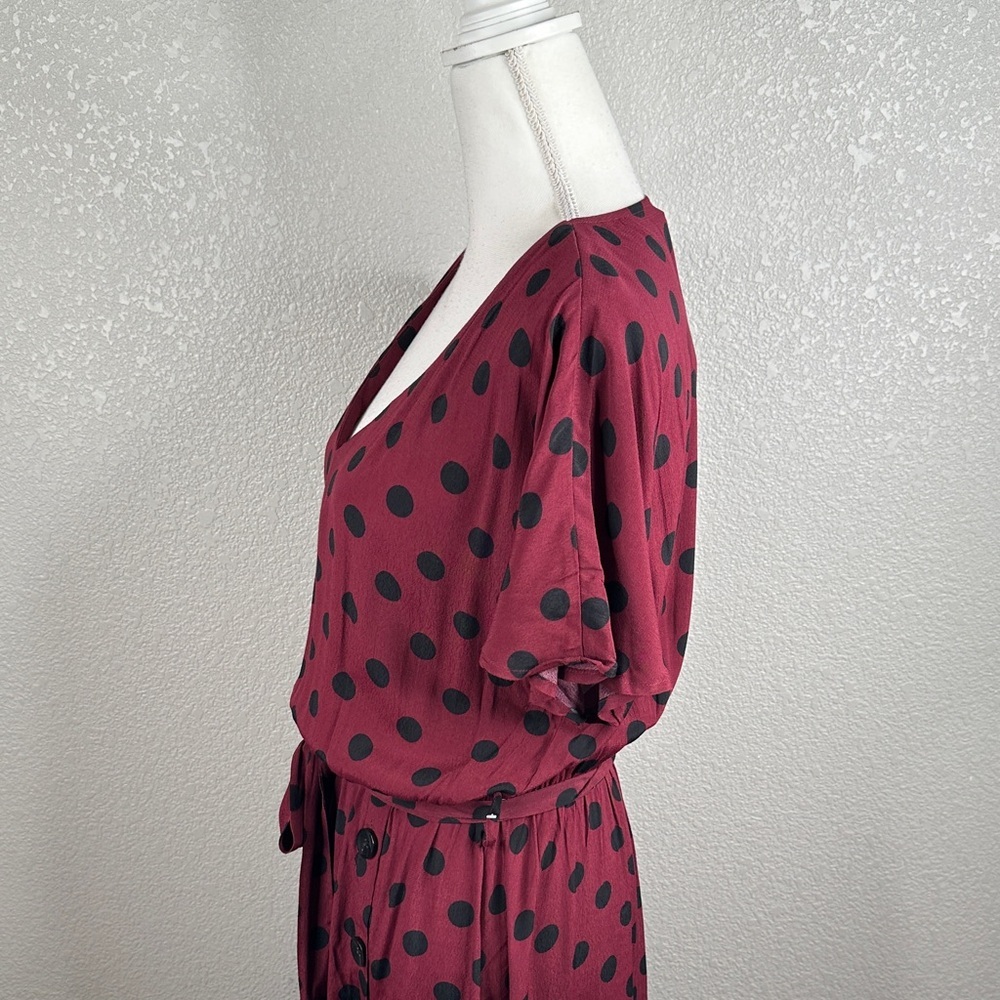Mango Burgundy Black Polka Dot Mod Pinup Retro Button Maxi Dress Size 8 New! - Picture 3 of 11
